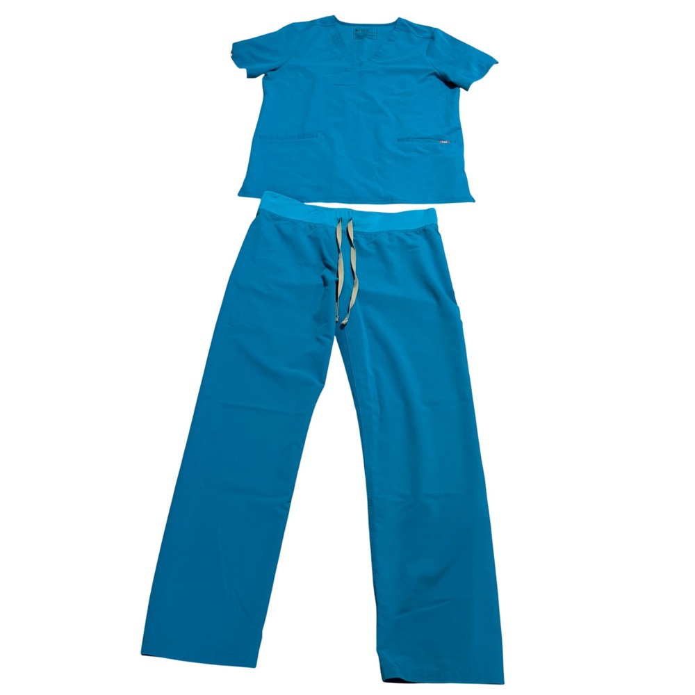 FIGS TScrub Set Teal Blue Casma Top sz L Livingston Pants sz M Nurse Workwear
